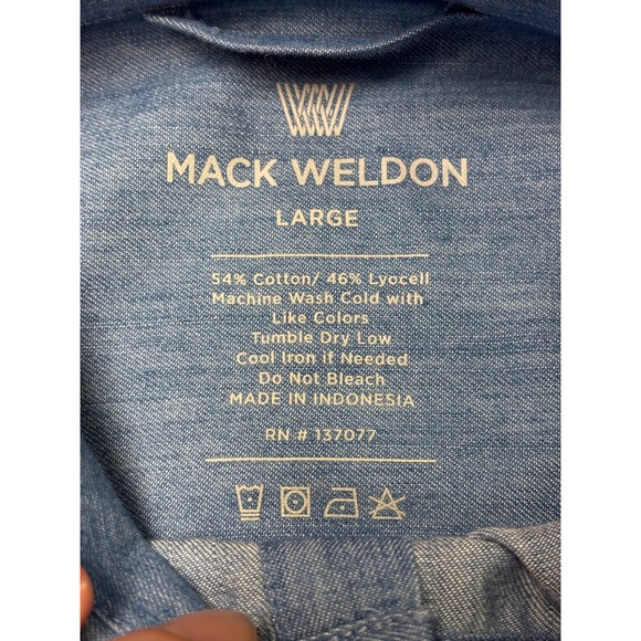 MACK WELDON Mens Chambray Button Down Shirt Blue Long Sleeve Pockets Large - Picture 4 of 8